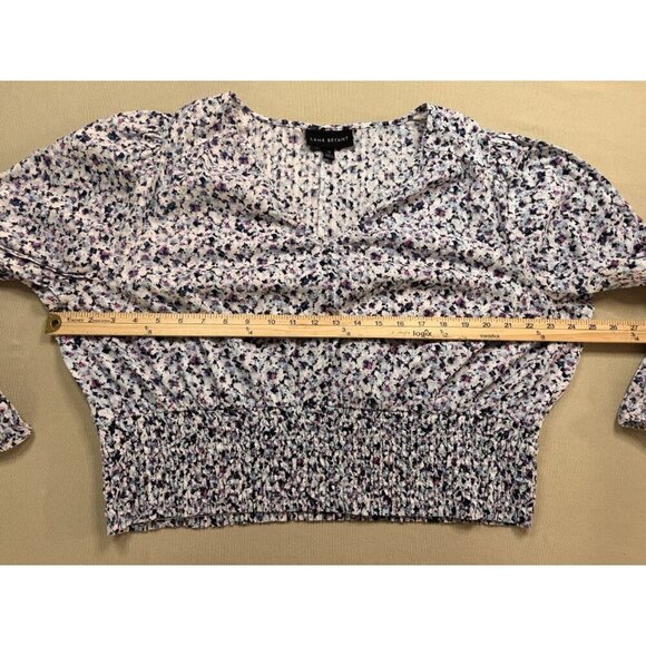 Lane Bryant Crop Top Women's 20 Boho Floral Smocked V-Neck Long Sleeve Blouse - Picture 10 of 16